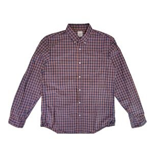 Lands End Canvas Mens Button Down Shirt Blue Plaid Long Sleeve Casual Size M